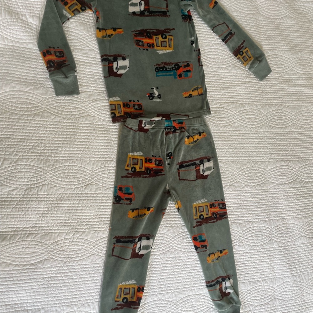Carter's Olive Green Construction Truck Pajama Set